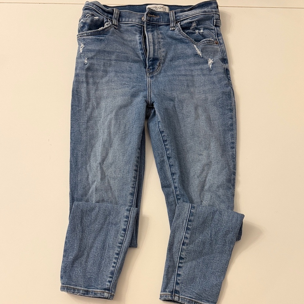 Abercrombie Super High Rise distressed skinny jeans, light wash